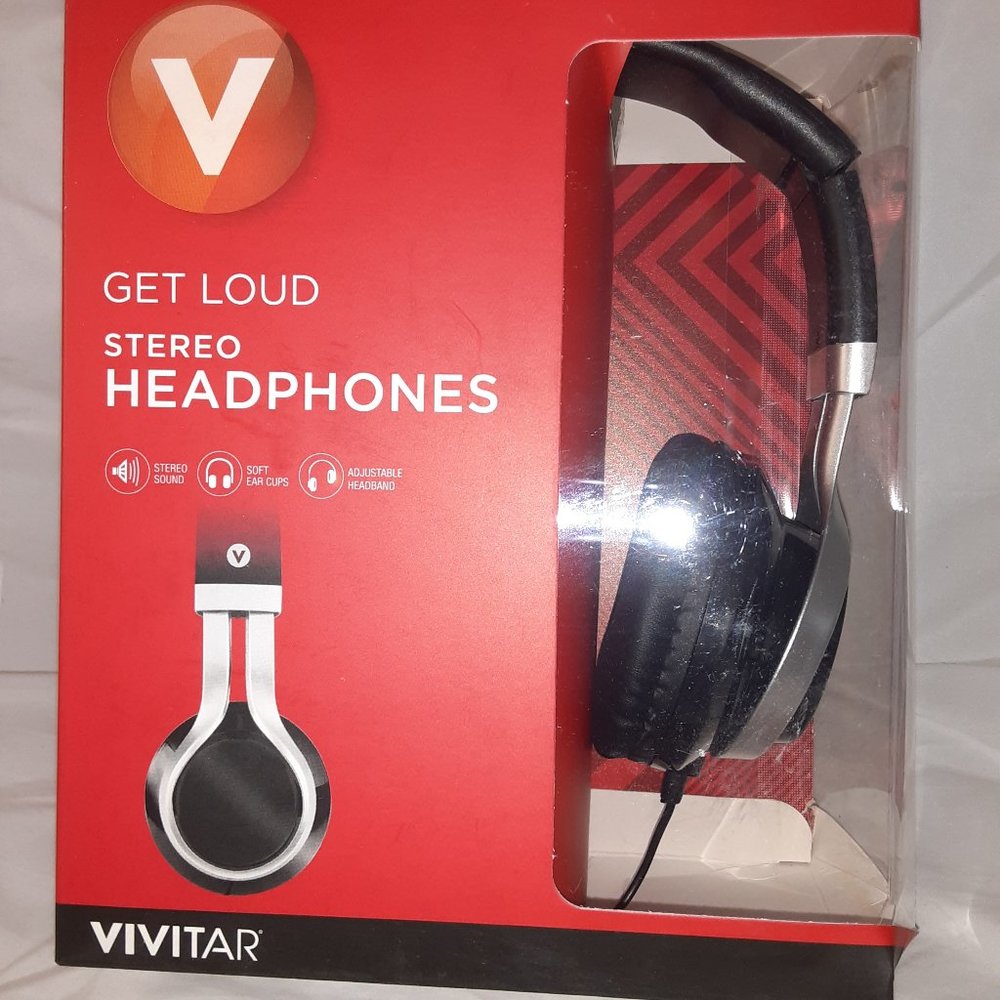 Vivitar Stereo Headphones Adjustable Headband Silver Black